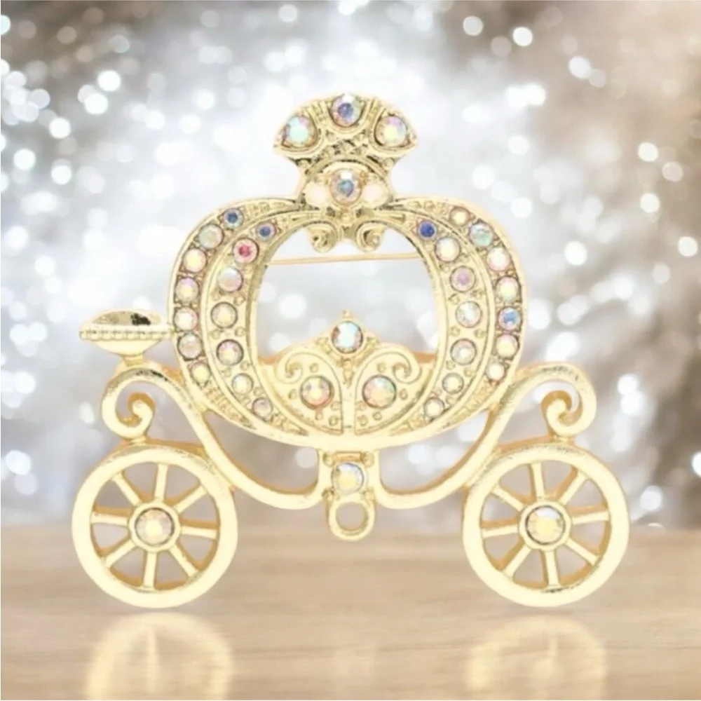 UNBRANDED Royal Pumpkin GOLD-TONE Carriage Brooch With Crystal AB RHINESTONES